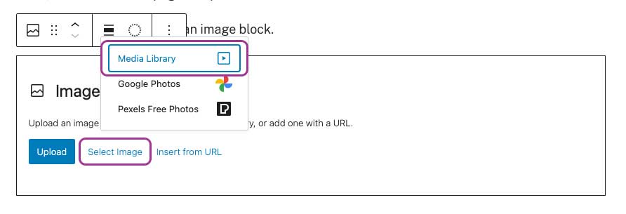 Select Image and Media Library buttons